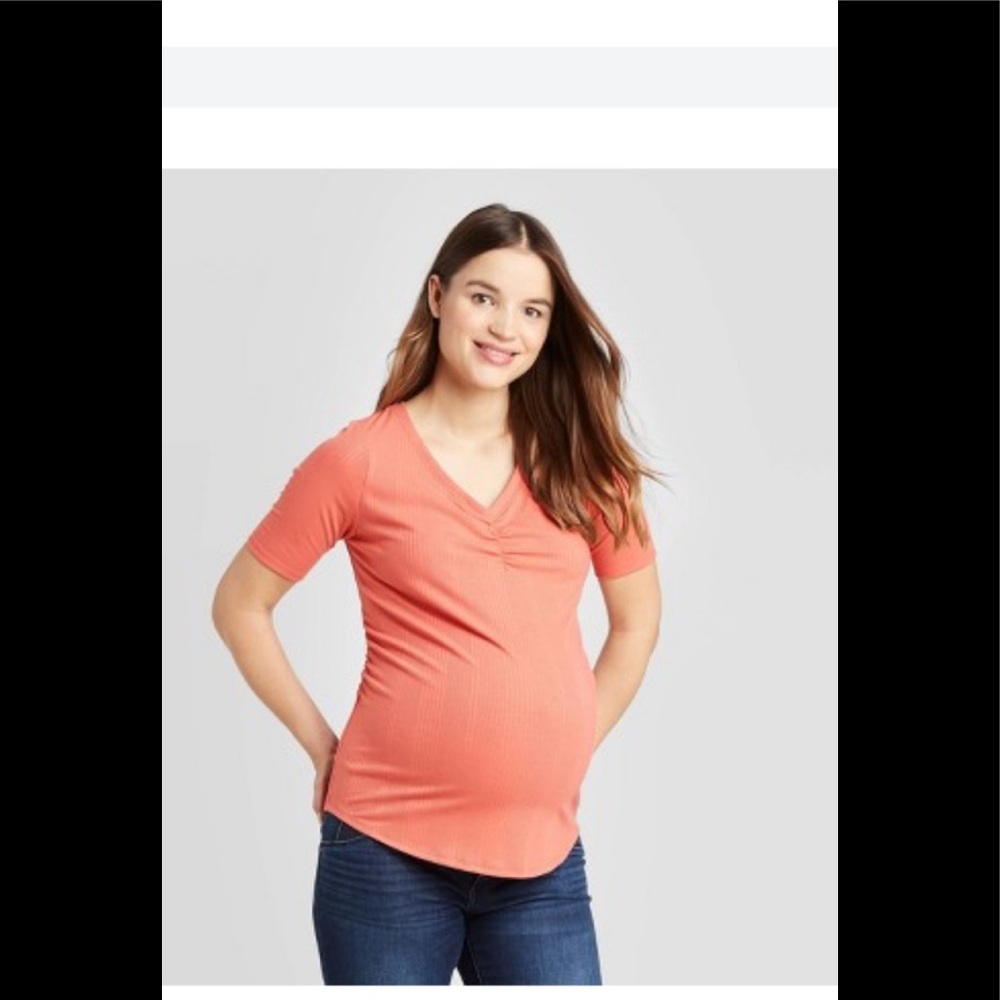 Maternity V-Neck Textured Rib T-shirt Isabel
